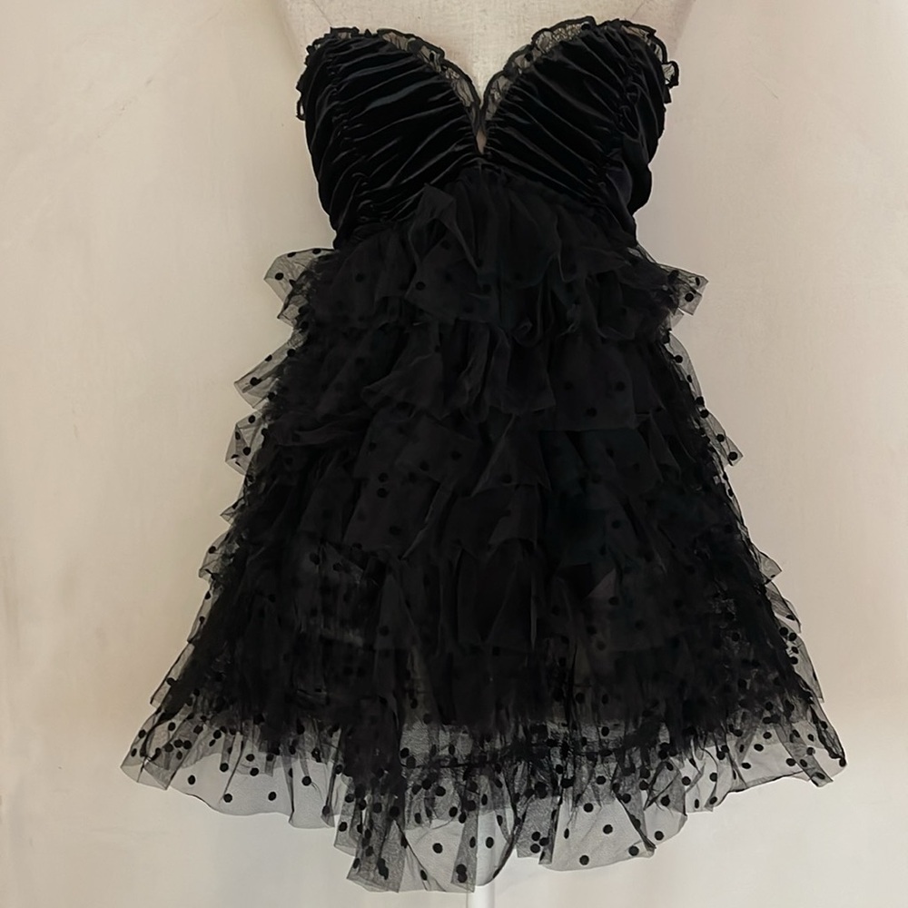 For Love And Lemons Black Mini Dress Ruffles with Gloves! - Picture 2 of 9